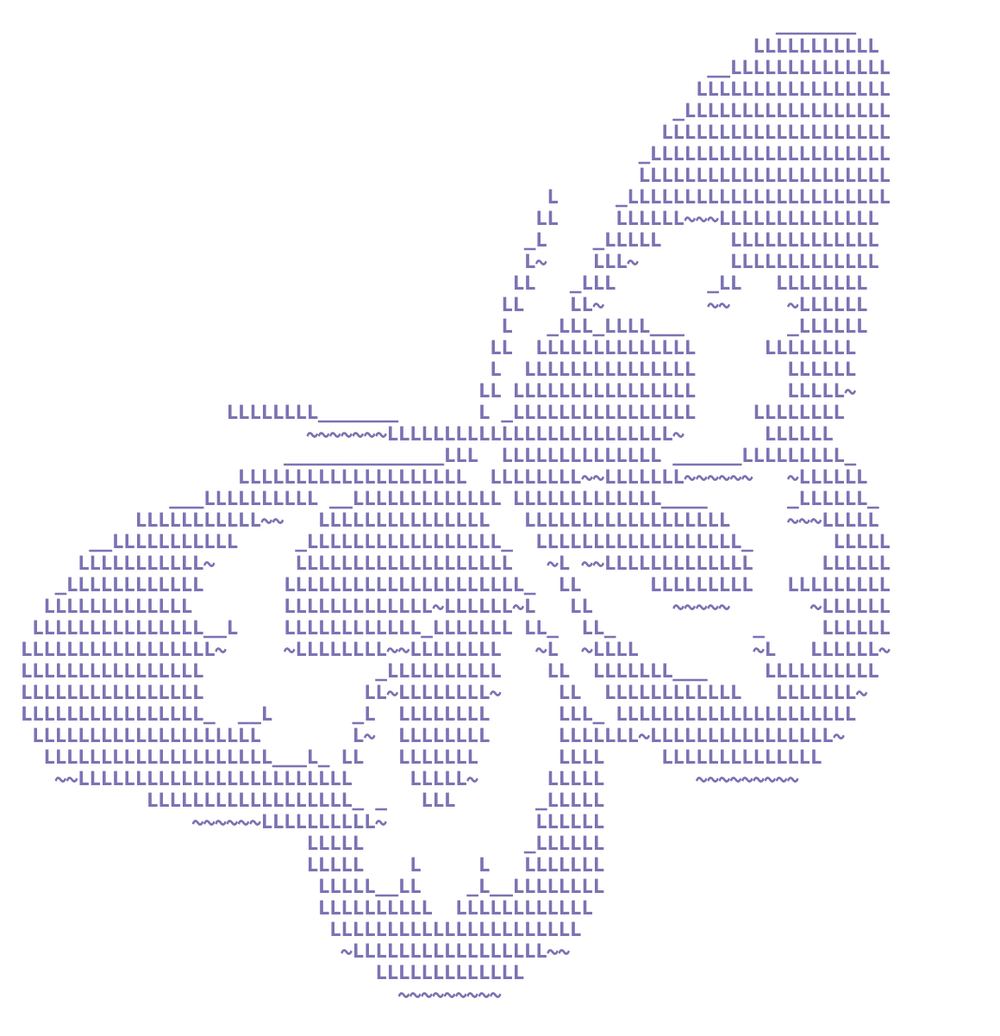A butterfly, wings spelled out in terminal glyphs